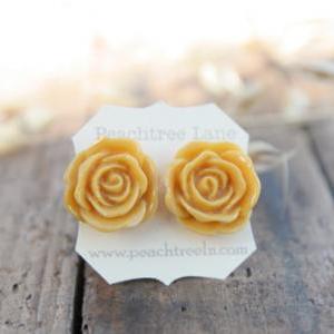 Mustard Yellow Rose Flower Earrings // Goldenrod..
