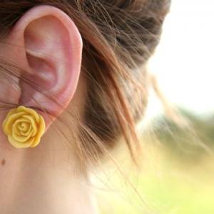 Mustard Yellow Rose Flower Earrings // Goldenrod..