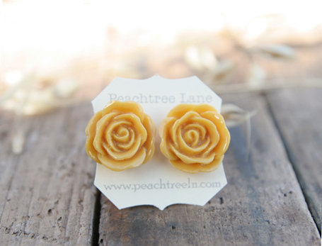 Mustard Yellow Rose Flower Earrings // Goldenrod Flower Earrings // Bridesmaid Gifts // Rustic Vintage Wedding
